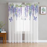 Kevadlilled akvarell Wisteria l&auml;bipaistev aknakardin T&uuml;llkardinad elutuppa Magamistoa hotelli kodukaunistus Voile kardinad 135W x 114H(cm)