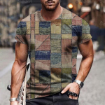 Meeste T-s&auml;rk 3D Digitaalne Patchwork Graafilise tr&uuml;kiga l&uuml;hikeste varrukatega T-s&auml;rgid Mugavad vabaaja Elastne Meeste Kaelus Mehed V&auml;listegevused Top 2XL