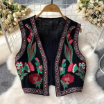 Heegeldatud &uuml;laosa tikandid lillelised mantlid Kootud naiste V-kaelusega rahvalik moevest naistele Vintage Plus Size One Size must