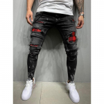Meeste Kitsad Vintage Rebitud Teksad Skinny Ruudulised Teksad 3XL must
