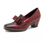 Ehtsast nahast lapit&ouml;&ouml; k&otilde;rge kontsaga kingad retro reljeefse k&auml;sitsi maalitud pumbad mitmek&uuml;lgsed naiste kingad 36 punane