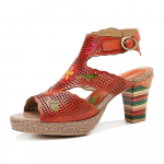 Ehtsast nahast Patchwork k&otilde;rged kontsad Retro reljeefsed k&auml;sitsi maalitud pumbad Mitmek&uuml;lgsed naiste kingad 36 oranž