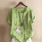 Naiste mood Lilled Prinditud &uuml;mmarguse kaelusega l&uuml;hikeste varrukatega T-s&auml;rk vabaaja puuvillane linane graafiline s&auml;rk vaba aja veetmiseks suvised pluusid S roosa