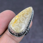 Fossil Coral Gemstone Handmade 925 Sterling Silver Gift Jewelry Ring Size 7 c1e41