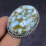 Copper Larimar Gemstone 925 Sterling Silver gift Jewelry Ring Size 9.5 M3Z93