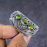 Peridot Gemstone Handmade 925 Sterling Silver Gift Jewelry Ring Size 7.5 s9n72