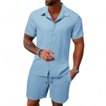 2tk/komplekt Meeste vabaaja riietus rev L&uuml;hikeste varrukatega &uuml;herealine s&auml;rk Elastne pingutusn&ouml;&ouml;riga v&ouml;&ouml;koht laia s&auml;&auml;rega l&uuml;hikesed p&uuml;ksid, &uuml;hev&auml;rviline avara riietus M helesinine v&auml;rv