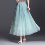 Qoothi ​​kevadsuvine gradientv&auml;rvi seelik Korea moodne Midi k&otilde;rge v&ouml;&ouml;kohaga Plisseeritud A-line seelik Elegantne pikad seelikud QT1386 free size roheline