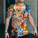 1960. aastate koomiksimustriga T-s&auml;rgid Meeste Muusika Suvised T-s&auml;rgid Meeste T&auml;navar&otilde;ivad 3D Prindiga T-s&auml;rk Moodne kaelusega l&uuml;hikeste varrukatega topid L