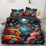 Kodu lilleroosi mustriga 3D printimine (kolmeosaline komplekt) &uuml;hekordne kahekordne kuninganna tekikate padjap&uuml;&uuml;ri voodipesukomplekt DE 135x200cm