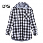 Lady Mantel kapuutsiga ruuduline tr&uuml;kitud n&ouml;&ouml;r &uuml;herealine rinnatasku s&auml;rk Kardigan pikkade varrukatega s&uuml;gistalv vabaaja kontorir&otilde;ivaste kapuuts XL sinine