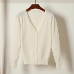 Naiste s&uuml;gisene kootud kardiganid vabaaja &uuml;hev&auml;rvilised V-kaelusega pikkade varrukatega kampsun Moodsad naiste mantlid M valge