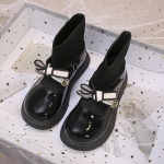 Korea versioon Mood S&uuml;gis Laste Must V&auml;ikesed Nahast Kingad Pehme Tald V&auml;ike T&uuml;druk Printsess Kingad Sokid Saapad 26 inner length 16.6 must