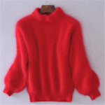 S&uuml;gis- ja talvine Korea stiilis laternavarrukad imitatsioon naaritsast samet, poolk&otilde;rge krae lahtine &uuml;hev&auml;rviline kampsun Pullover kampsun naistele One size punane
