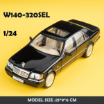 2024 Uus Simulatsioon 1/24 Skaala Benzs W140 320SEL Vanaaegse Auto Mudel Heli Valgusega Laste Valatud Sulamist M&auml;ngus&otilde;iduk Kollektsioneeritav Auto must