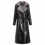 Lambanahast pl&uuml;&uuml;sist ja paksendatud nahast jope naiste keskmise kuni pika suurusega karusnahast jope integreeritud karusnahast jope trendiga L