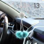 Moodne teemantkristallautode kaunistus Blingi juuksekuuli &uuml;mmargune tutiripats, auto tahavaatepeegel, ripats, naiste auto interj&ouml;&ouml;r