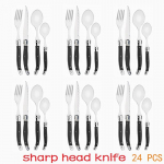 24 tk Laguiole V&auml;rviline Lauan&otilde;ude komplekt Must Lauah&otilde;be J&otilde;ulupidu Kingitus Roostevabast terasest Steak-nuga S&ouml;&ouml;gihark Lusikas Teelusikas