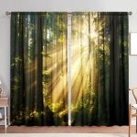 2 tk p&auml;ikesevalgus paistab metsale tr&uuml;kitud kardin kodukaunistuseks &ndash; varrastega taskuaknahooldus magamistoa, kontori, k&ouml;&ouml;gi jaoks 52.5cmX116cm X 2pcs