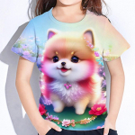 Topid Lastele L&uuml;hikeste varrukatega suvised kassi T-s&auml;rgid T&uuml;drukutele Laste riided 3D Printiga T-s&auml;rgid Korea Kawaii T-s&auml;rgid vanuses 10-14 aastat 100CM