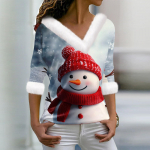 Naiste T-s&auml;rk Tee-J&otilde;ulus&auml;rk pikkade varrukatega pidulik j&otilde;ulutr&uuml;kiga fliiskrae V-kaelus S