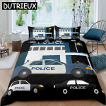 Politseiauto Kuningas Kuninganna Tekikate Multikas Auto Voodipesukomplekt Lastele Poistele Sinine Hall H&auml;daabiteenistuse S&otilde;idukid Pol&uuml;ester Tekikate EU single(135x200cm) gray