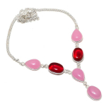 Pink Chalcedony, Garnet Handmade 925 Sterling Silver Jewelry Necklace 18 h6b25