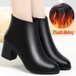 Naiste mustad keskmise kontsaga Martinsi saapad: Pehme nahk, paks konts, vooderdatud sametiga, s&uuml;gis-talv 2021 jaoks JM170-1 Thick velvet, 36