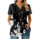 Naiste L&uuml;hikeste Varrukatega T-s&auml;rgid Plisseeritud V-kaelusega Tr&uuml;kiga T-s&auml;rk Kraega Suvised Topid Mood &Auml;ri Vabaaja T&ouml;&ouml; S