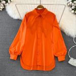 Elegantne Lihtne Pluss Suurus Vabaaja Naiste S&auml;rgid Kevad ja S&uuml;gis Lahtised Laterna Varrukatega Puuvillased Valged Pluusid Naised N&ouml;&ouml;bitavad &Uuml;hev&auml;rvilised S&auml;rgid Top S-5XL 26032 2XL oranž