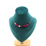 Pierres et Min&eacute;raux. Collier 10 perles Agate ruban&eacute;e rose 8 mm. Chaine en acier inoxydable Collier femmes, hommes. Taille personnal