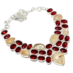 Golden Rutile, Garnet Handmade 925 Sterling Silver Jewelry Necklace 18 q9t68