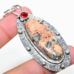 Maligano Jasper, Garnet 925 Sterling Silver Jewelry Pendant 2.76 s5a14