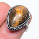Tiger Eye Handmade 925 Sterling Silver Jewelry Ring Size 7 o6t66