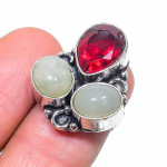 Natural Aquamarine, Garnet Gemstone 925 Sterling Silver Jewelry Ring Size 6 t7o39