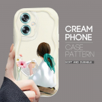 Armas koomiksimustriga kreemjas tekstuuriga korpus, lainelise servaga pehme silikoonkaanega telefoni&uuml;mbris OPPO Reno Realme jaoks OPPO Reno7 Lite puhas