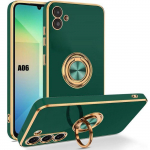 Coque pour samsung galaxy a06 - protection silicone avec anneau rotatif - vert nuit