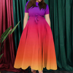 Naiste vabaajamoe suures suuruses prinditud &uuml;mara kaelusega l&uuml;hikeste varrukatega taskurihmadega kiikkleit XXXL