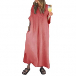 Naiste lai maxi kleit V-kaelusega l&uuml;hikeste varrukatega pikk kleit suvine vabaaja A-l&otilde;ikeline rannakleit taskutega L punane