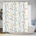 Akvarell lilleline vannikardin: Elegantne Lilled Lehed Du&scaron;&scaron; Dekoor Roosa Kollane Roheline Valge Taust Muster Kangas Vannituba W 90x180cm