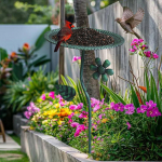 Bird Bath Bowl Feeder Easy to Setup Iron Drinking Multifunction Birdfeeder Birdbath for Style A