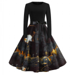 Halloween Print Flare Kleit Naistele Pikkade varrukatega Kleit &Otilde;&otilde;nes pidup&auml;evakleidid M