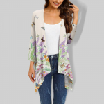 Naiste gradienttr&uuml;kiga ebaregulaarne kolmeveerandvarrukatega kardigan taskujakiga XXL