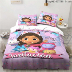 Gabby nukumaja voodipesukomplekt Kawaii voodipesukomplekt &Uuml;heinimese Kaheinimese suurus Kodu dekoratsioon T&uuml;drukutele Lastele Joonisfilm Armas Kass Tekikotikomplekt US Twin173x218cm