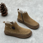Johnature Retro naiste lamedad l&uuml;hikesed saapad ehtsast nahast kingad K&auml;sitsi valmistatud &uuml;mara ninaga &uuml;hev&auml;rvilised poolsaapad 38-Plush khaki