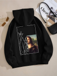 Mona Lisa &uuml;tles sulle, et ma armastan sind Huppar Naiste Lahtine S&uuml;gisene Huppar Lihtne Fliisist Dressipluus Street Crewneck Pullover Topid Naistele S black