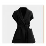 Moodne kahepoolne keskmise pikkusega villane vest naistele Elegantne mitmek&uuml;lgne hobusekinnitusega jakk M must