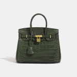 25cm Moodne Klassikaline Krokodillimuster Birkin Kott Luksuslik Naiste Suure Mahutavusega T&otilde;mblukuga K&auml;e-&Otilde;la-Ristikeha Kott Keskmine Pehme PU Materjal Pandlaga Kinnis 25cm armee roheline v&auml;rv