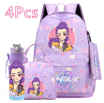 4 tk/komplekt K-POP tr&uuml;kitud seljakott Suure mahutavusega koolikott K&auml;ekott Kott 750 ml veepudeliga Poiss T&uuml;druk Koolikott veekindel Reiskott Mochila