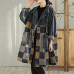 S&uuml;giss&auml;rk Denimjakk Pluus Vabaaja Pikkade Varrukatega S&auml;rk Naistes&auml;rk Ruuduline L&otilde;tv Sinine Patchwork Vintage V-kaelusega Daamide Topid M